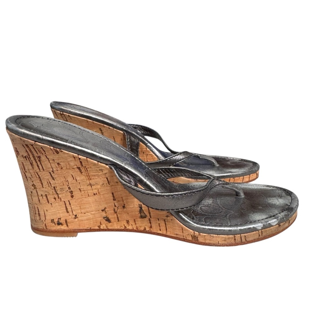 Coach Lannie Metallic Leather Cork Wedge Sandals 7.5 - Picture 8 of 13